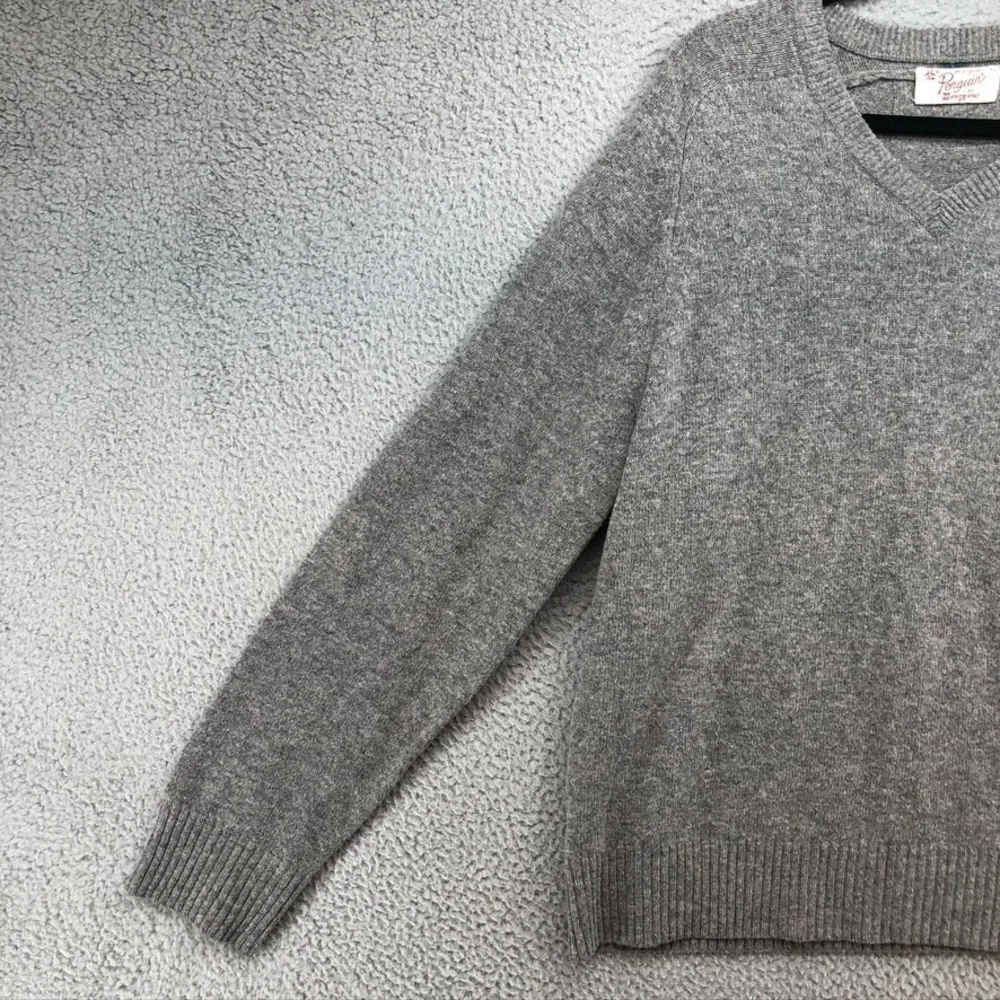 Penguin Wool Sweater Jumper Mens XL Gray V Neck Minimalist Classic Preppy